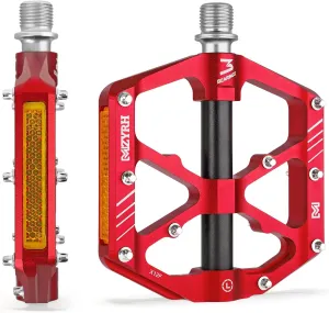 3 Bearings Mountain Bike Platform Pedals - Flat Alloy 9/16" Non-Slip Bicycle Pedals