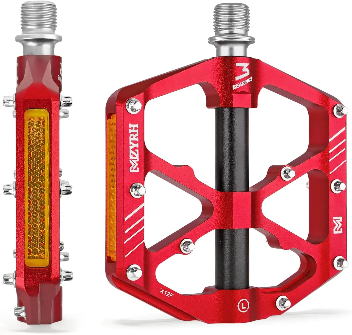 3 Bearings Mountain Bike Platform Pedals - Flat Alloy 9/16" Non-Slip Bicycle Pedals