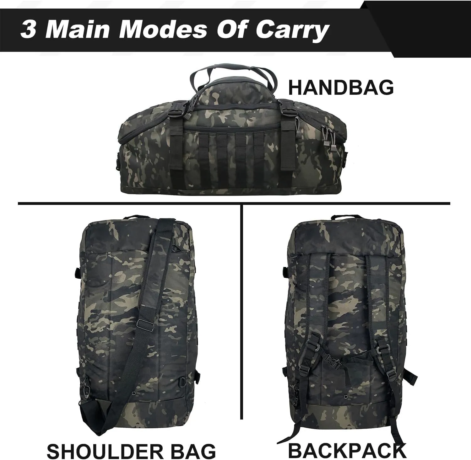 3 In 1 Tactical 30L Military Backpack Travel Duffle Bag for Weekender Gym Workout Deployment