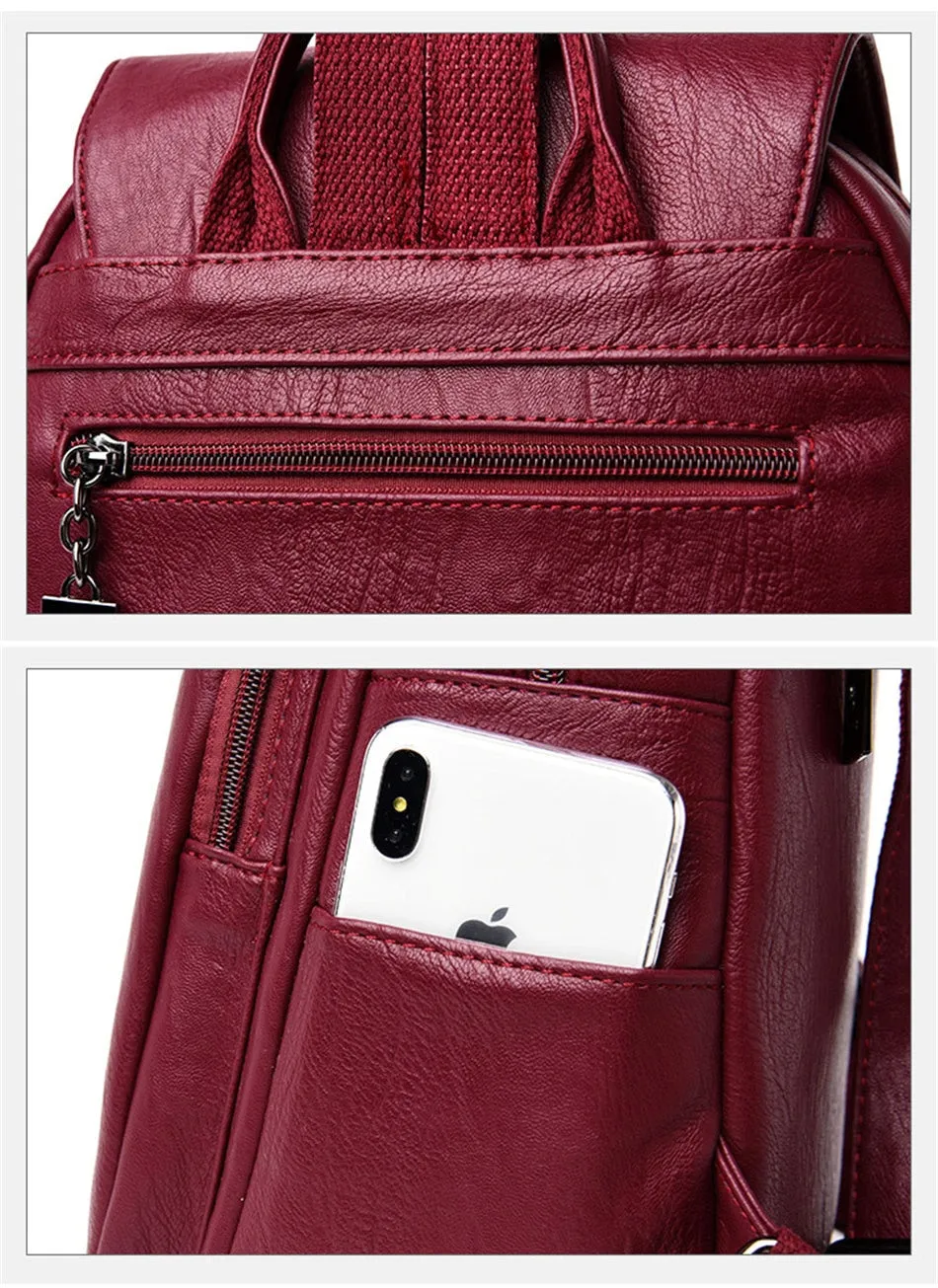 3-in-1 Vintage Backpack Women High Capacity Leather Shoulder Bags Large Capacity Travel Backpack School Bags For Teenage Girls