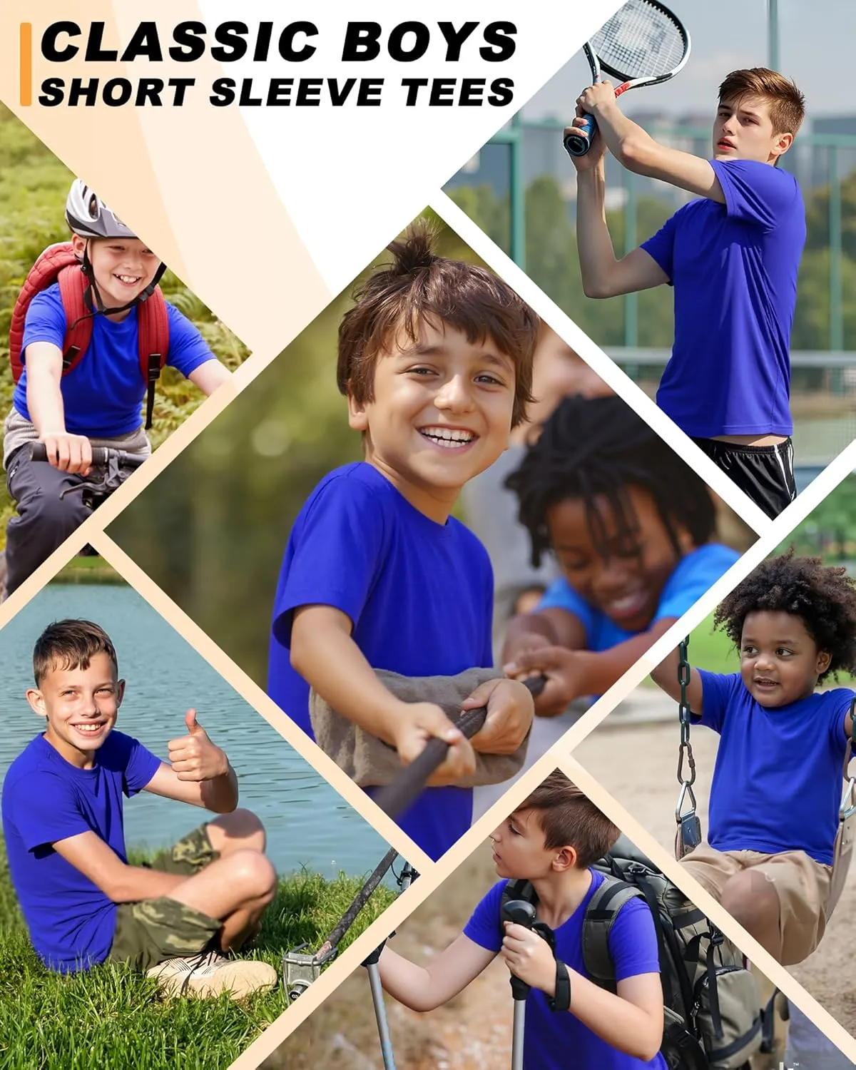 3 Pack Boys Shirts Athletic Dry Fit Kids Youth Short Sleeve Sports Active Performance T-Shirts Moisture Wicking Quick Dry