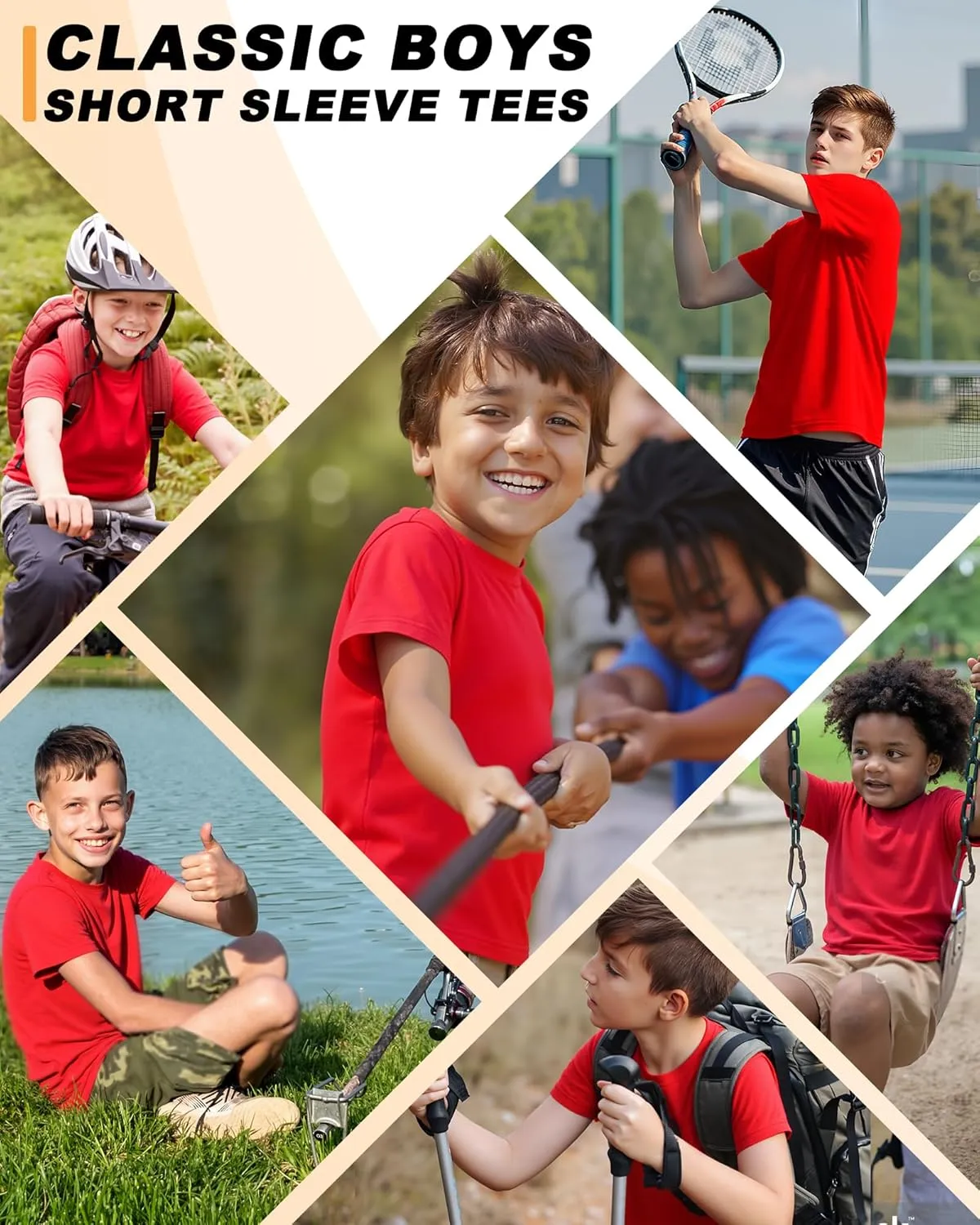 3 Pack Boys Shirts Athletic Dry Fit Kids Youth Short Sleeve Sports Active Performance T-Shirts Moisture Wicking Quick Dry