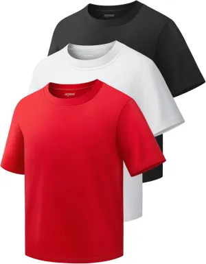 3 Pack Boys Shirts Athletic Dry Fit Kids Youth Short Sleeve Sports Active Performance T-Shirts Moisture Wicking Quick Dry