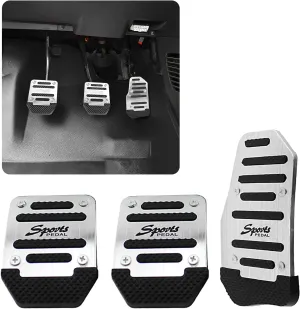 3 PCS Nonslip Car Pedal Pads, Aluminum Auto Manual Transmission Brake Pad Cover, Sports Gas Fuel Petrol Clutch Foot Pedals, Car Replacement Accessories Universal for Car, SUV, ATV (Silver)