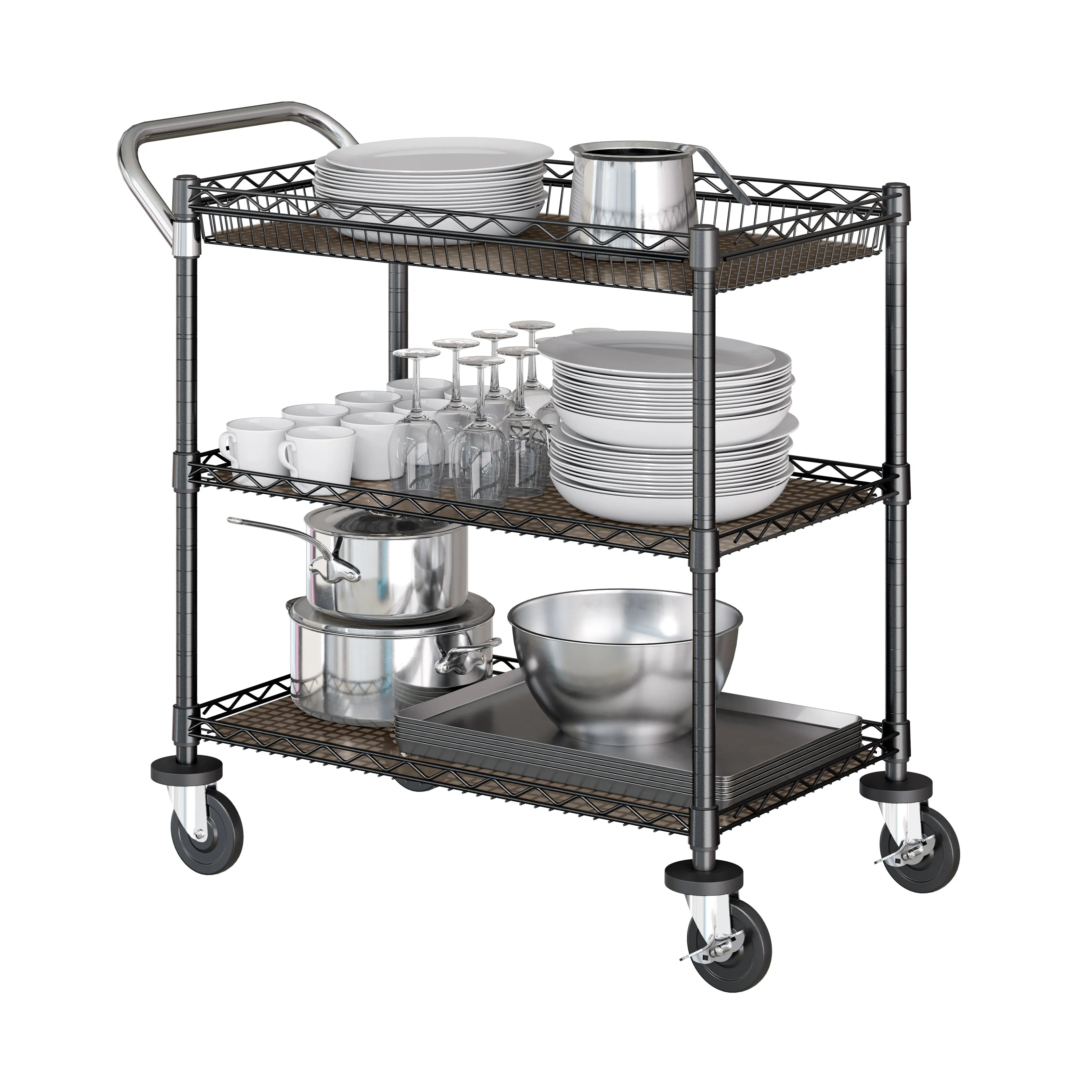3-Tier NSF Utility Cart with Shelf Liners
