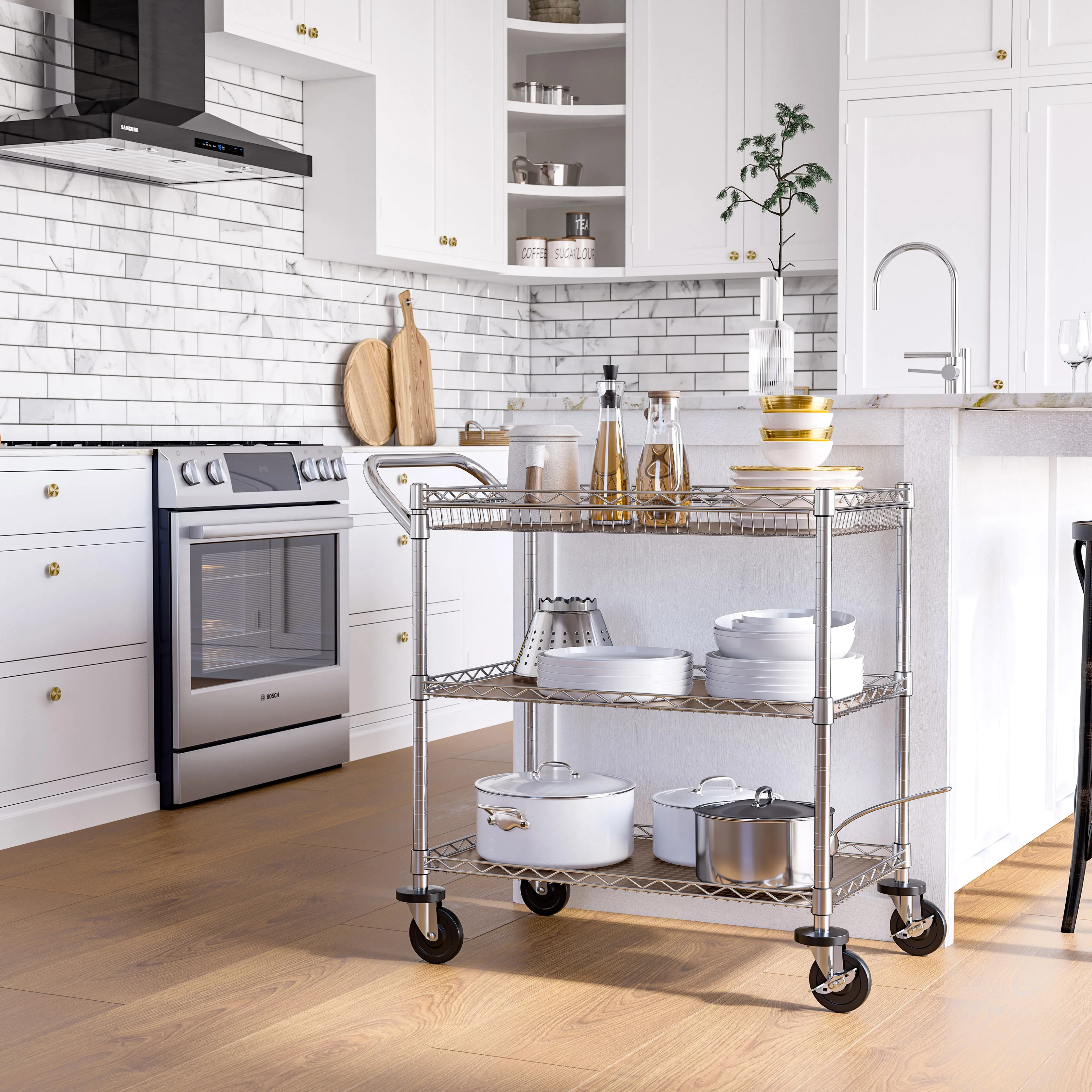 3-Tier NSF Utility Cart with Shelf Liners