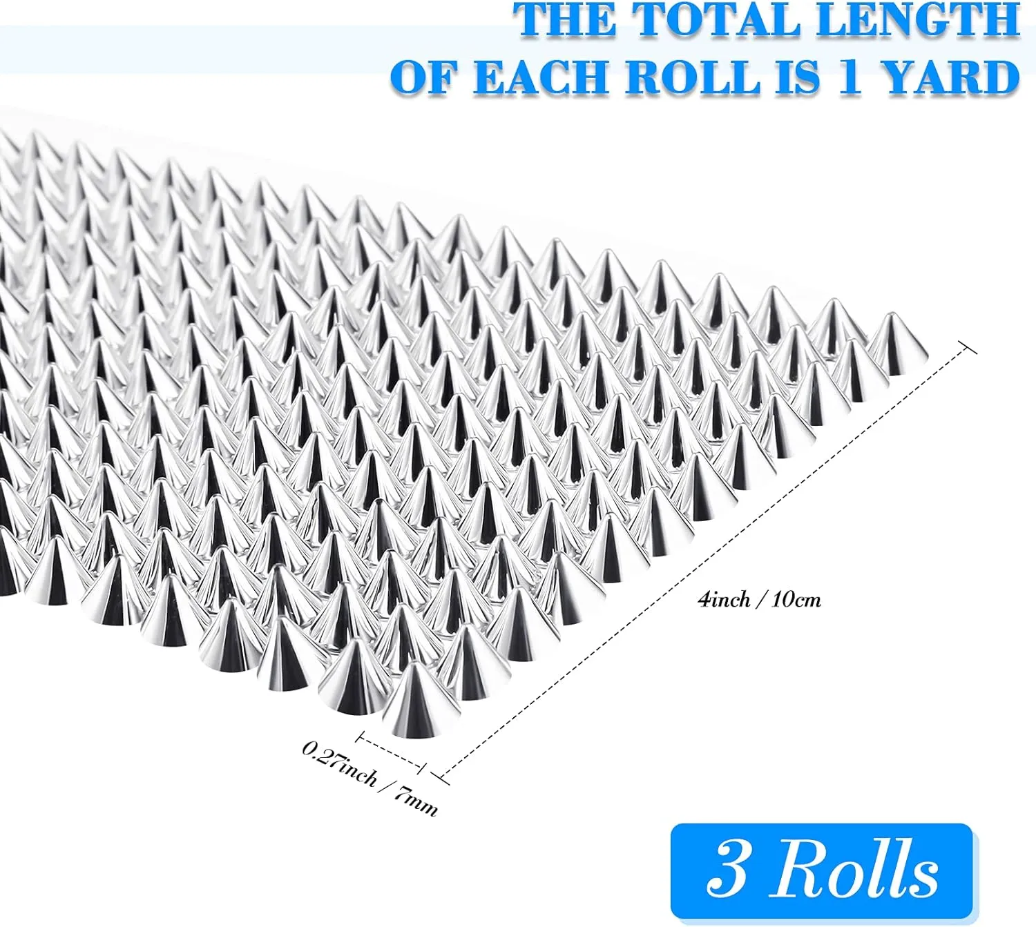 3 Yards Sew Stitch On Spike Stud Cone Flatback Spike Studs Rivets DIY Punk Trim Bead for Clothing, Wedding, Performance, Arts and Crafts Decoration (Silver)
