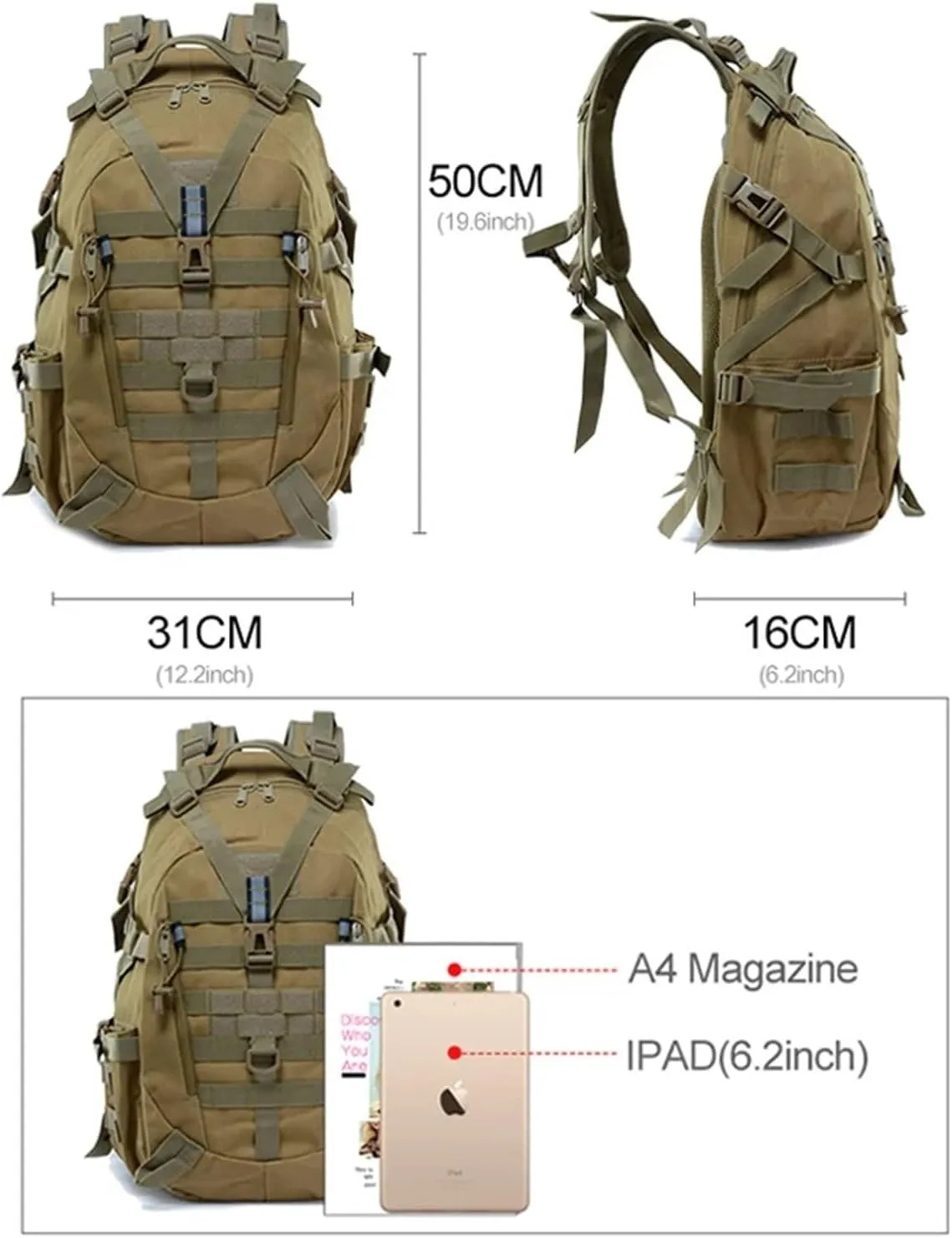 30-40L Camping Backpack Men's Bag Travel Bags Climbing Rucksack Hiking Outdoor Reflective Shoulder Fishing Bag(Style4)