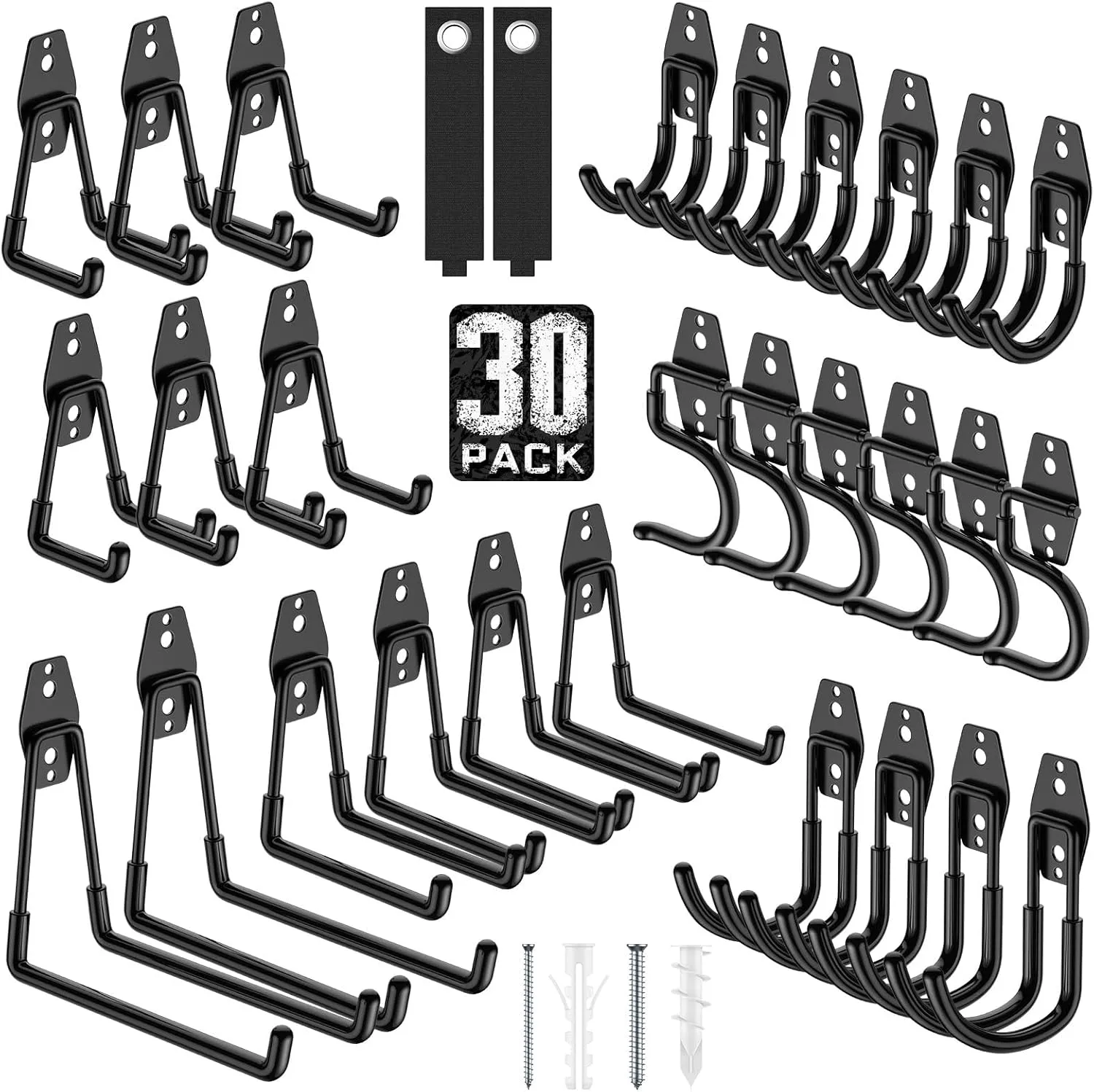 30 Pack Utility Steel Wall Mount Heavy Duty Garage Hooks with Anti-Slip Coating,Storage More Yard,Garden and Power Tools and for Hanging Hose,Ladder and Bike