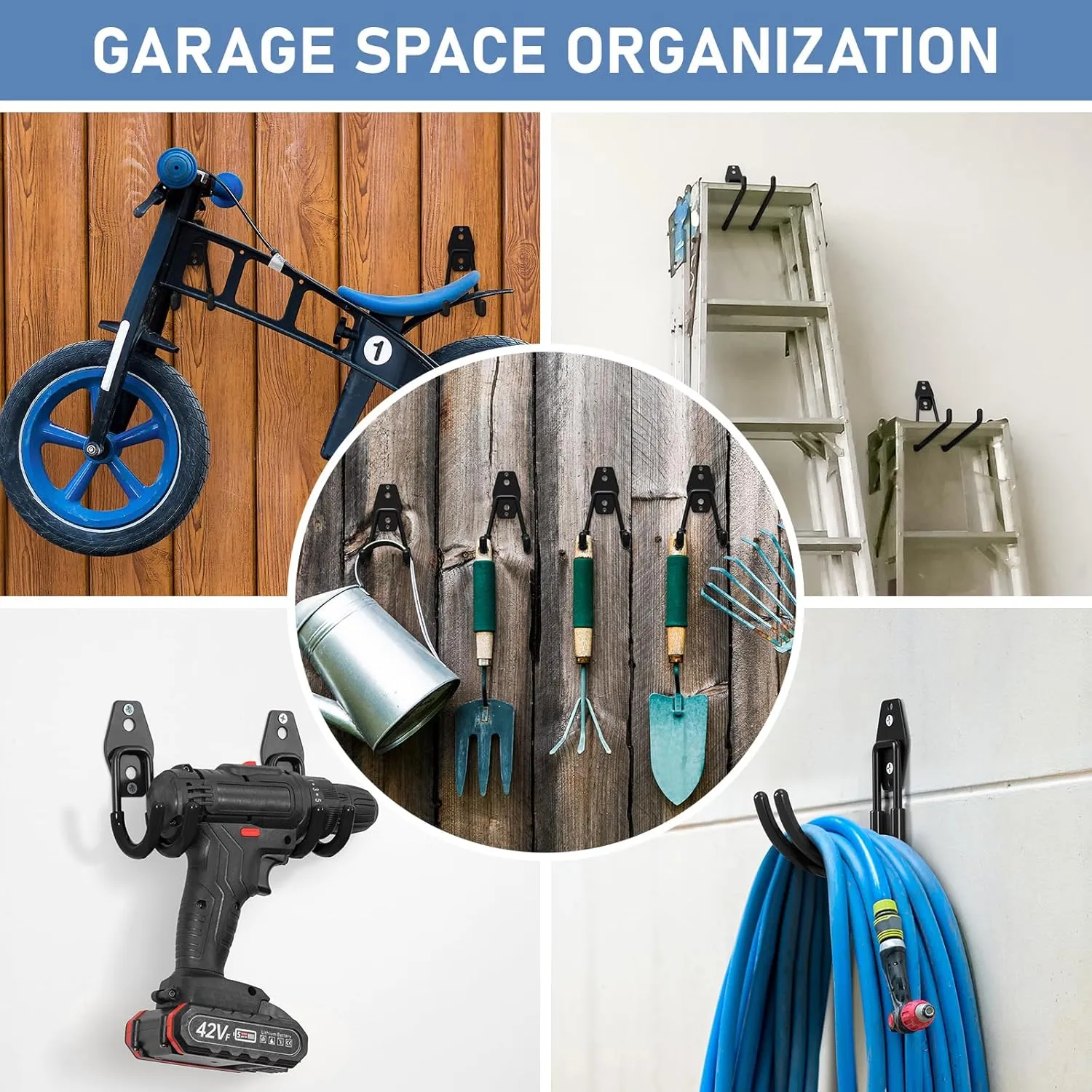 30 Pack Utility Steel Wall Mount Heavy Duty Garage Hooks with Anti-Slip Coating,Storage More Yard,Garden and Power Tools and for Hanging Hose,Ladder and Bike