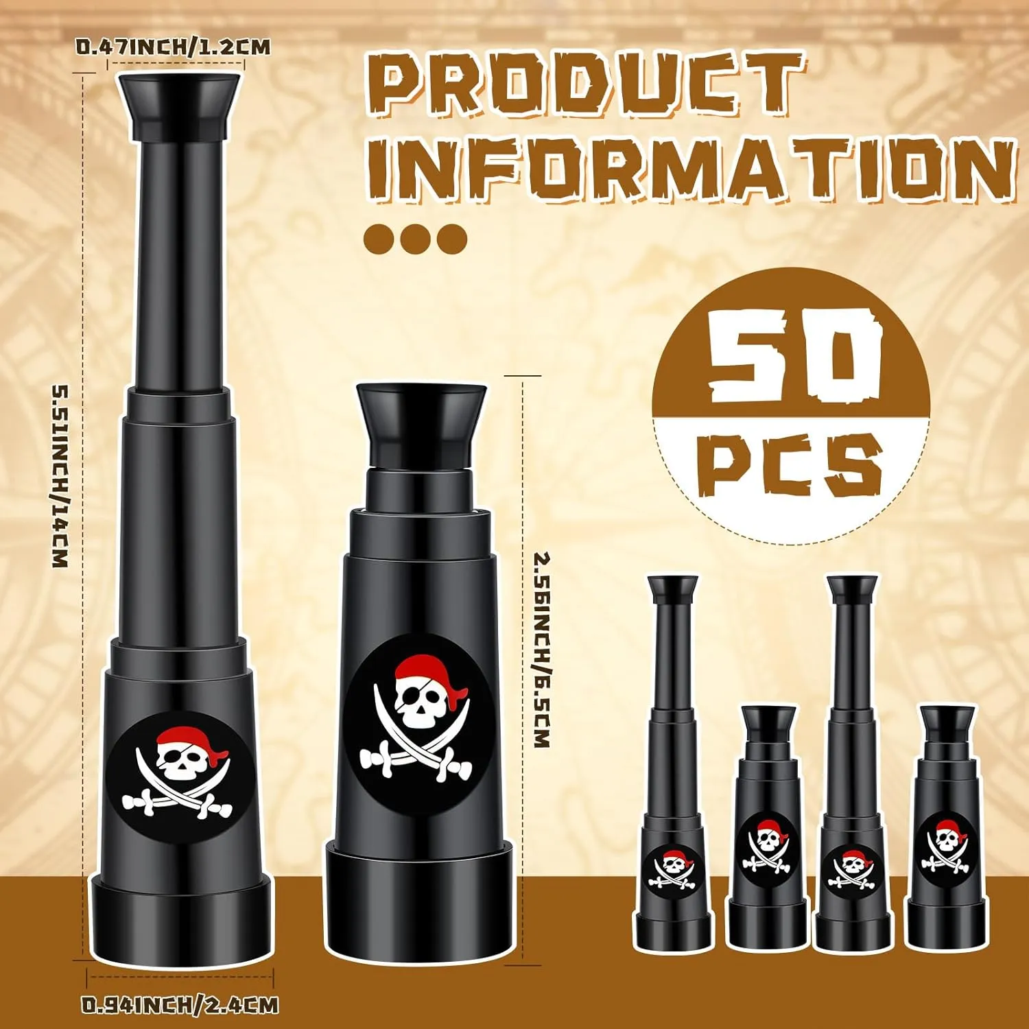 30 Pcs Pirate Telescope Bulk for Party Favors Pirate Theme Telescopes Plastic Mini Monocular Toy for Treasure Pretend Hunt Play Birthday Party Supplies Black 2.6" to 5.5"