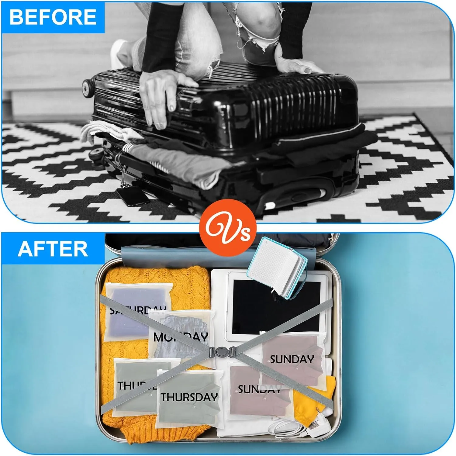 35Pcs Packing Cubes for Days of Week,Frosted Travel Organizer Pouches for Suitcases Packaging Bags Luggage Packing Cubes Packing Organizers Days of Week Travel Pouches for Home Storage Organizing Bags
