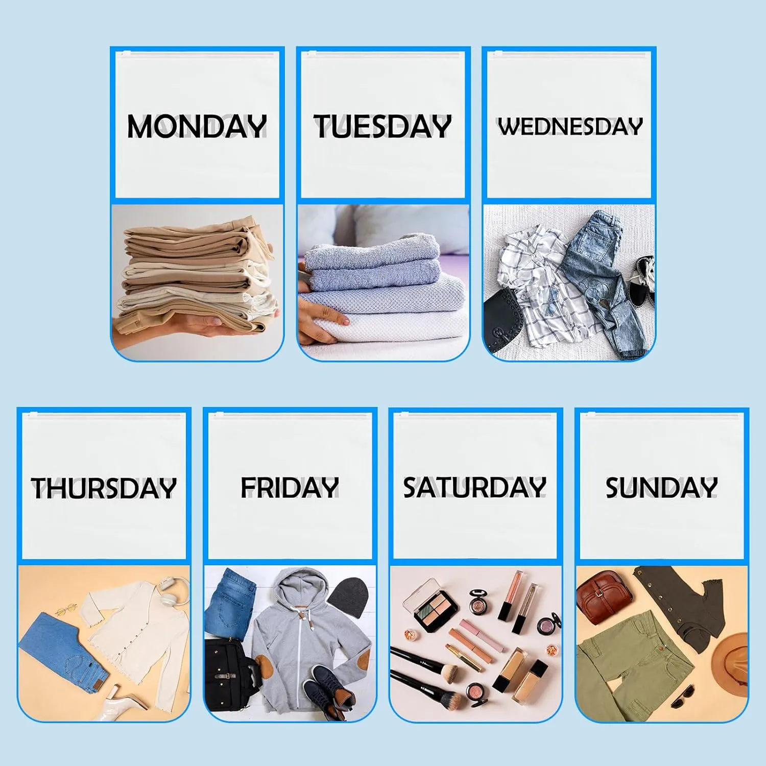 35Pcs Packing Cubes for Days of Week,Frosted Travel Organizer Pouches for Suitcases Packaging Bags Luggage Packing Cubes Packing Organizers Days of Week Travel Pouches for Home Storage Organizing Bags