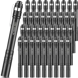 36 Pack Mini Pen Flashlights Bulk LED Pen Lights Aluminum Pocket Flashlights with Clips Small Handheld Torches Gifts for Nurses Camping Hiking Emergency Outdoor (Black)