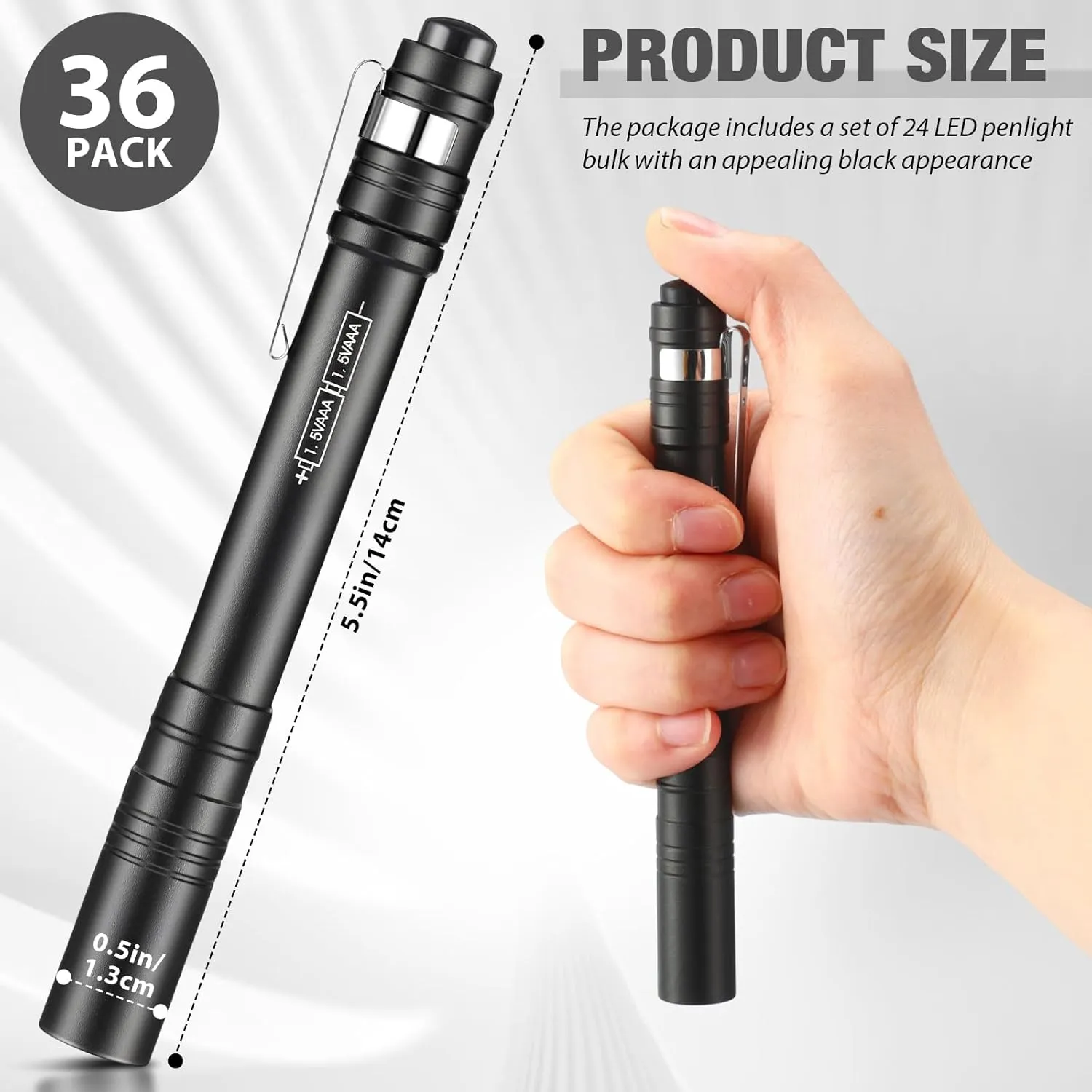 36 Pack Mini Pen Flashlights Bulk LED Pen Lights Aluminum Pocket Flashlights with Clips Small Handheld Torches Gifts for Nurses Camping Hiking Emergency Outdoor (Black)