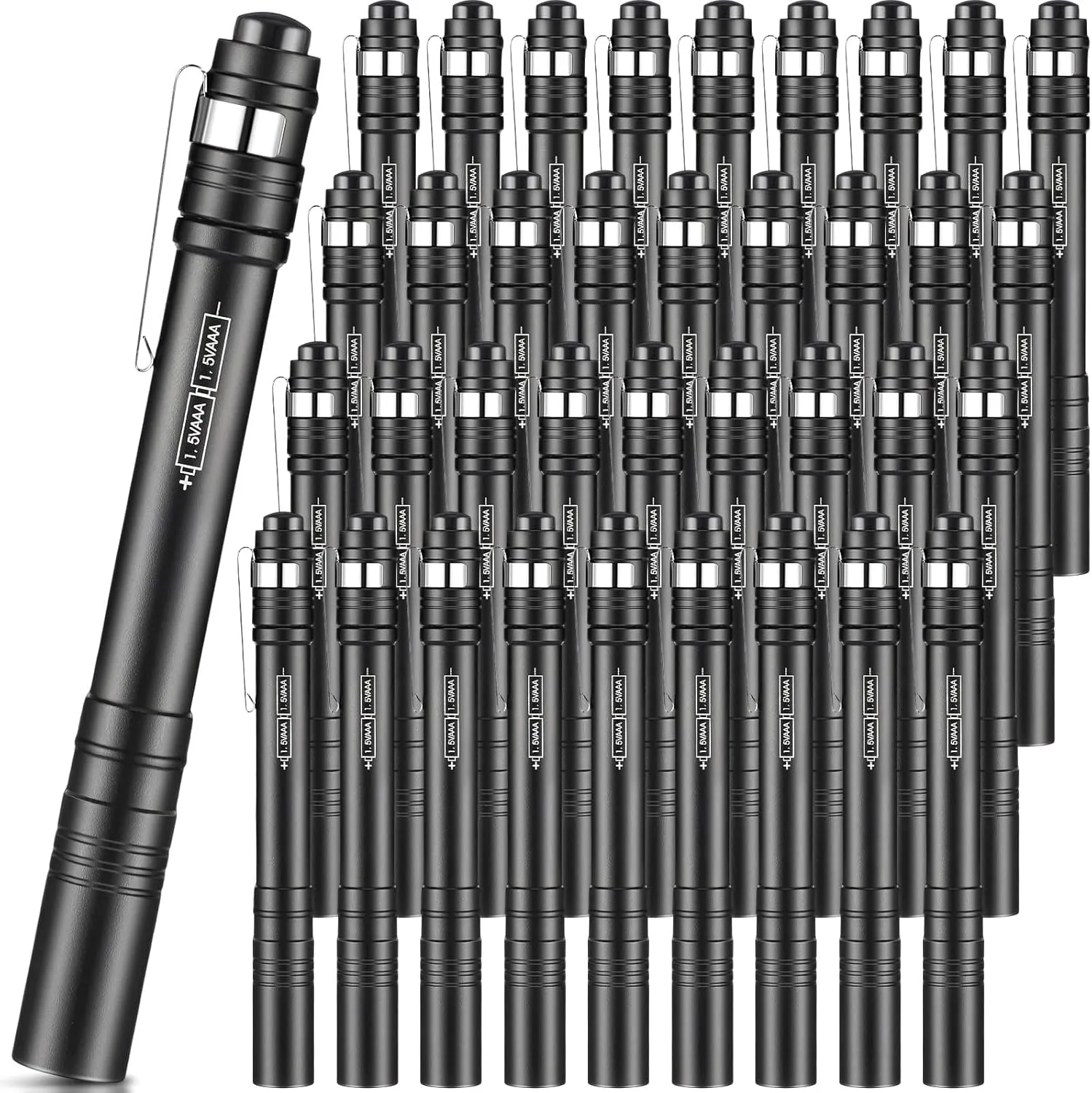 36 Pack Mini Pen Flashlights Bulk LED Pen Lights Aluminum Pocket Flashlights with Clips Small Handheld Torches Gifts for Nurses Camping Hiking Emergency Outdoor (Black)