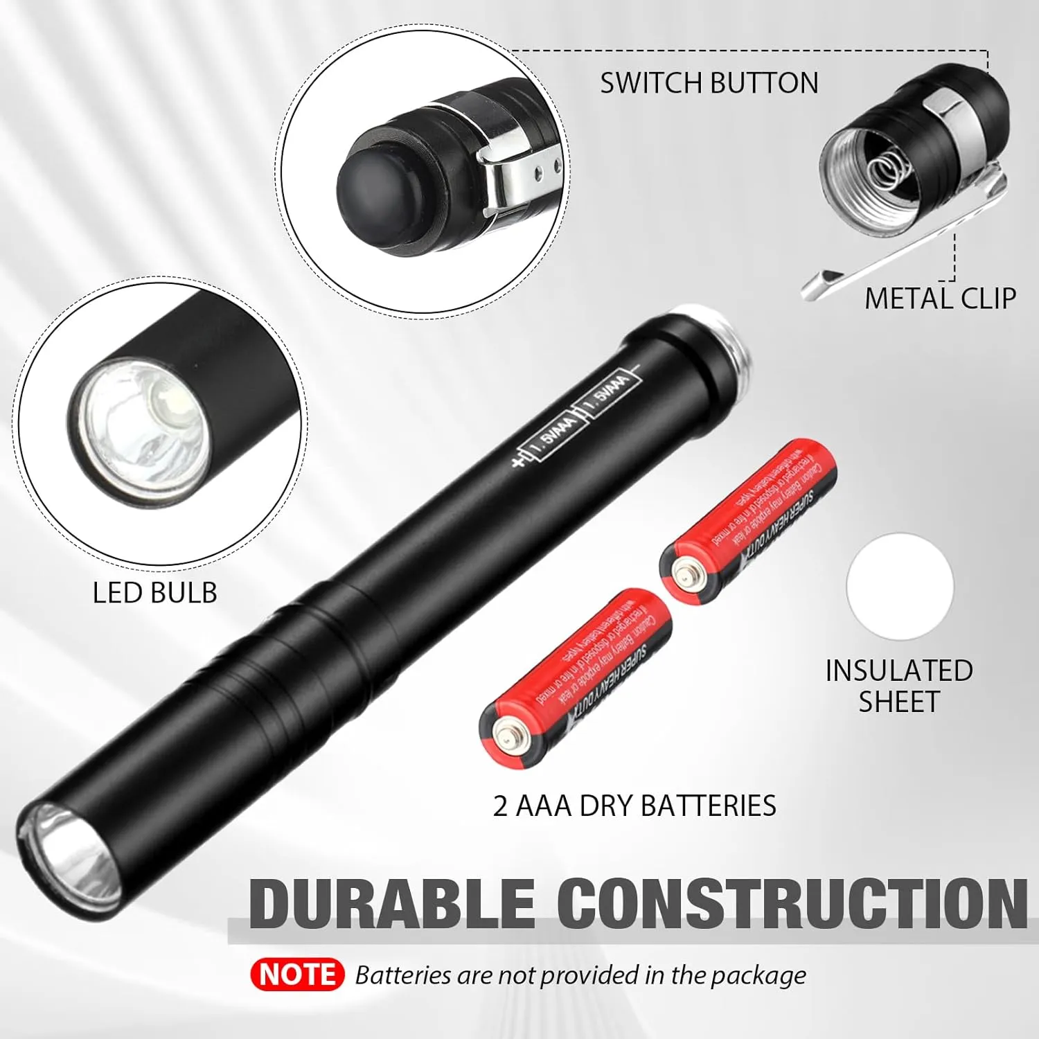 36 Pack Mini Pen Flashlights Bulk LED Pen Lights Aluminum Pocket Flashlights with Clips Small Handheld Torches Gifts for Nurses Camping Hiking Emergency Outdoor (Black)