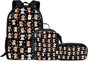3D Animal Sport Printing Kids School Set Book Bag with Lunch Bag Pench Case 3 PCS