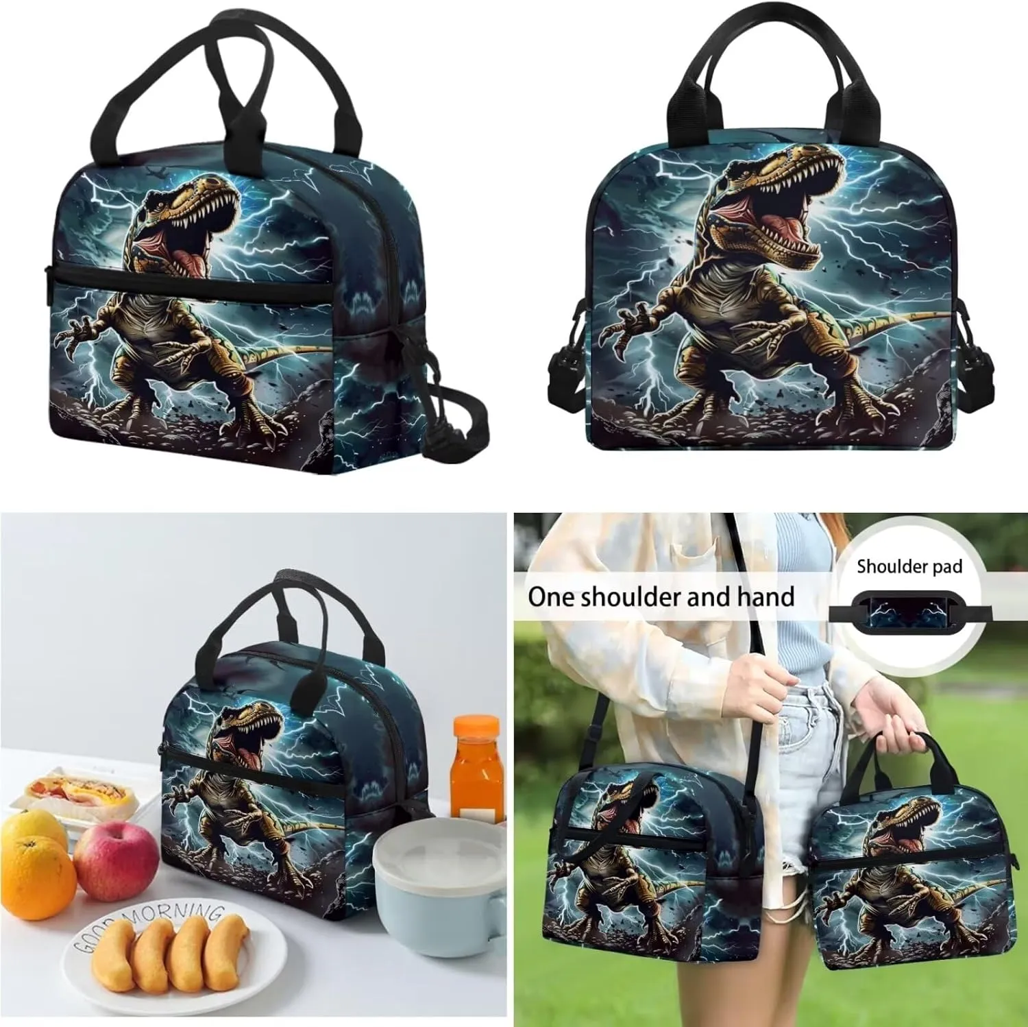 3D Dinosaur Kids Backpack Set of 3, Lightweight School Backpacks for Boys Elementary Middle High School with Insulated Lunch Bag Kawaii Cute Pencil Case, Blue and Brown