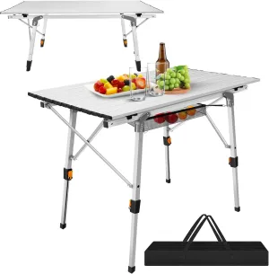 3ft Heavy Duty Folding Table, Portable Folding Aluminium Camping Table for Camping, Picnics, and Outdoor Activities, Foldable Picnic Table w/Adjustable 2 Height 45cm/68cm, Sliver