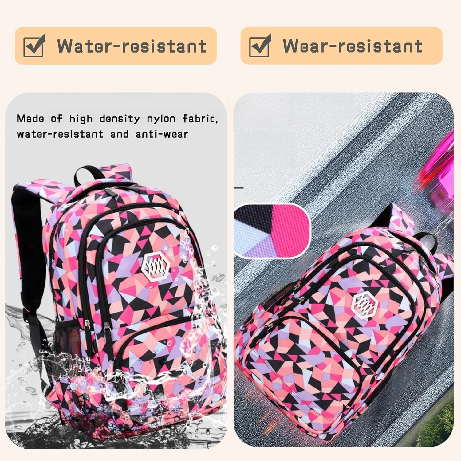 3Pcs Geometric Print Girls Boys Backpack Set for School Kids, Multi-Pocket Elementary School Backpack for Girls