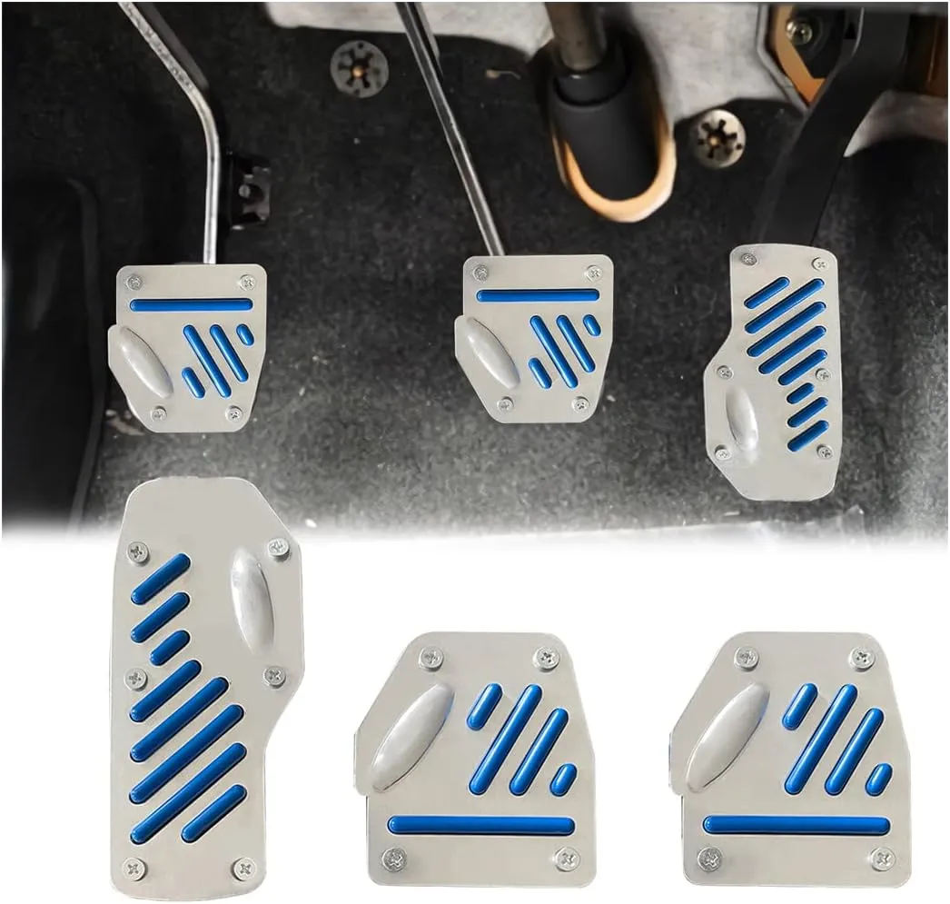3PCS Nonslip Car Pedal Pads, Aluminum Alloy Manual Transmission Foot Pedals Brake Pad Cover, Sports Gas Fuel Petrol Clutch Rest Plate Kits, Car Replacement Accessories for Vehicle SUV Truck (Blue)