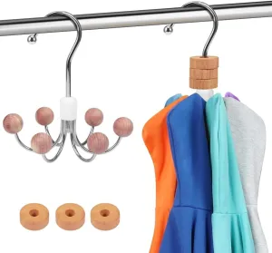 4 Pack Hoodie Hangers with Cedar Balls, Comes 12 PCS Cedar Blocks, 360° Swivel Closet Hooks for Closet, Purse, Scarf Hanger, Handbag Organizer, Bra Hanger, Organizers for Scarf, Tanktop, Hat