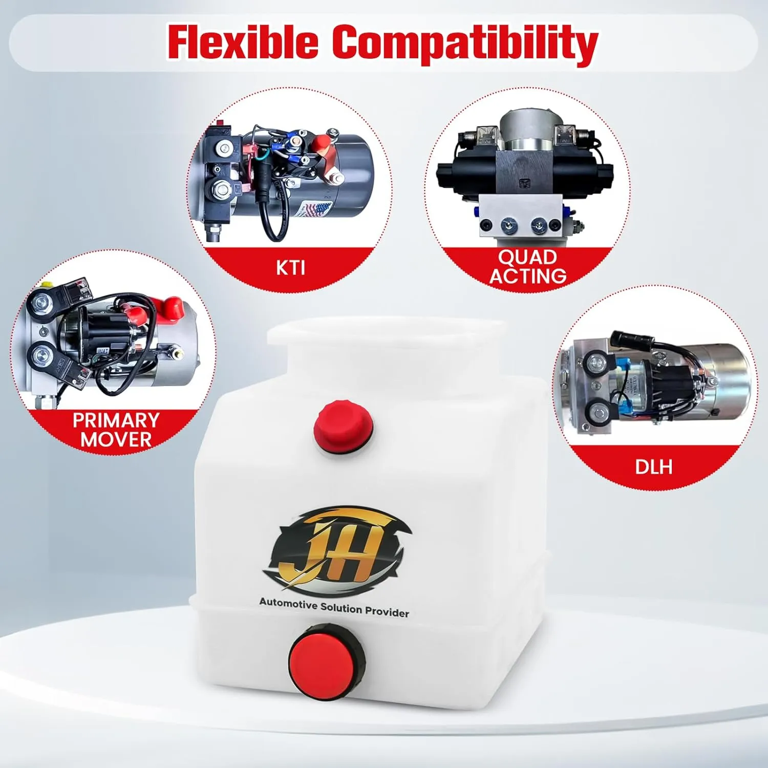 4 Quart Poly Power Unit Reservoir for Hydraulic Systems, Polyethylene Flat Bottom Utility Fluid Tank for Dump Trucks Trailers RVs Boats
