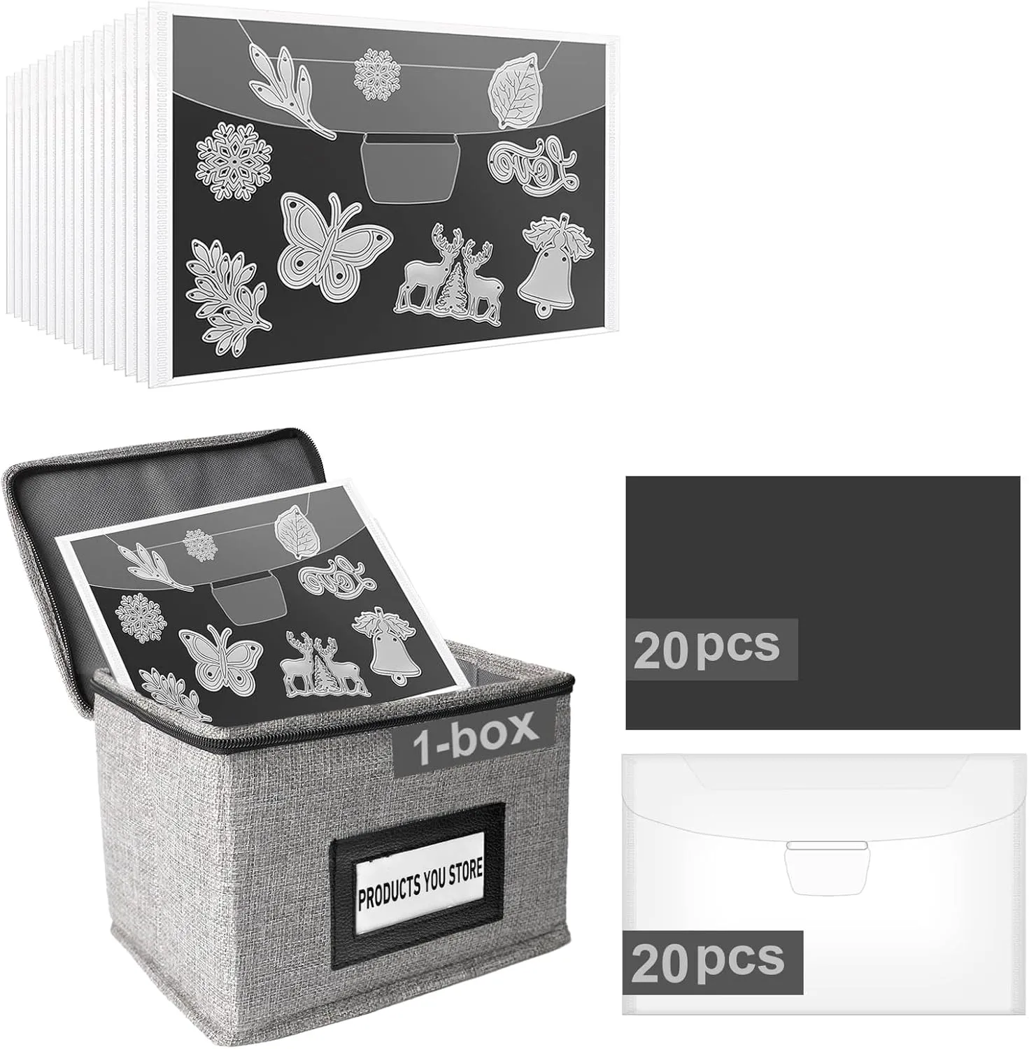 40pcs Magnetic Sheets for Dies Storage, with 1 Die Cut Storage Container Box, Die Cut Storage Organizer for Die Cutting DIY Scrapbooking Paper Picture Photos,20 Pcs Magnetic Sheets 20 Pcs Bags