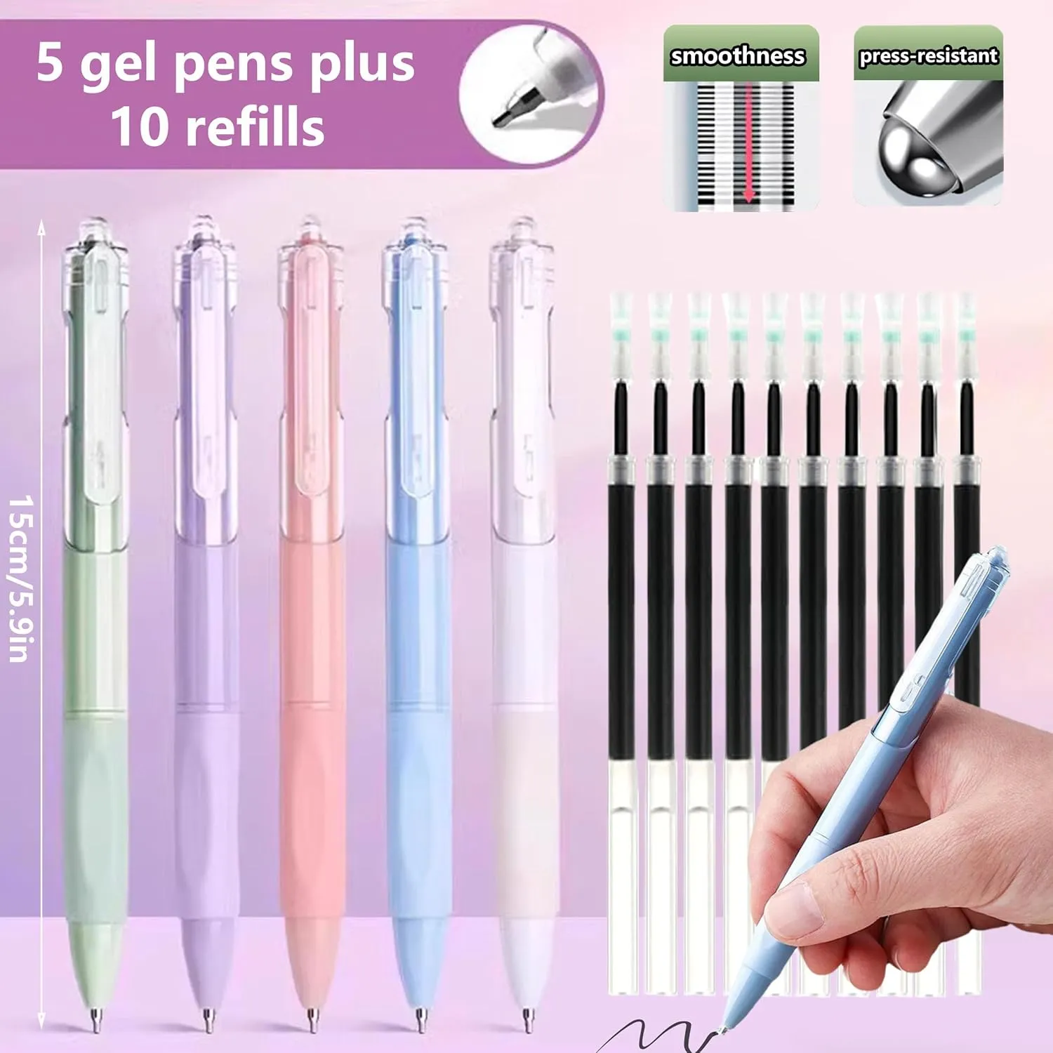 42 Pcs Big Capacity Pencil Pouch with Aesthetic School Supplies, 12 Pastel Highlighters, 5 Black Ink Gel Pens, 6 Mechanical Pencils Set 0.5 & 0.7mm, Sticky Notes, Stationary Set for Student(Green)