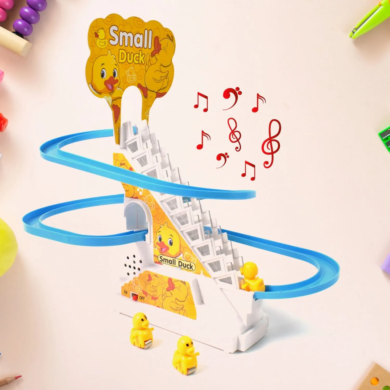 4480  Ducks Climb Stairs Toy Roller Coaster Electric Duck Chasing Race Track Set Fun Duck Stair Climbing Toy With Flashing Lights Music And 3 Ducks Small Ducks Climbing Toys