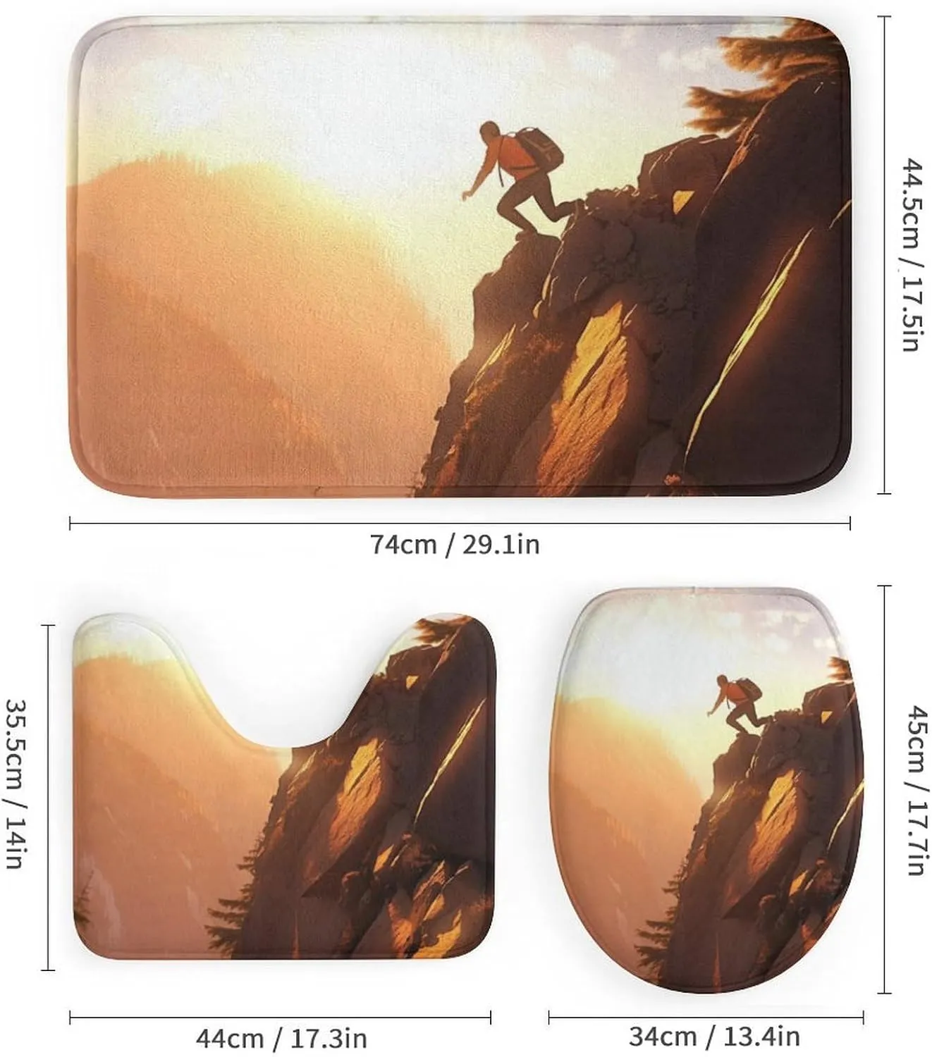 4Pcs Climbing Athlete Shower Curtain Sets with Rugs, Toilet Lid Cover and Bath Mat, Sunset Sky Mountain Forest Bathroom Shower Curtains Set with 12 Hooks