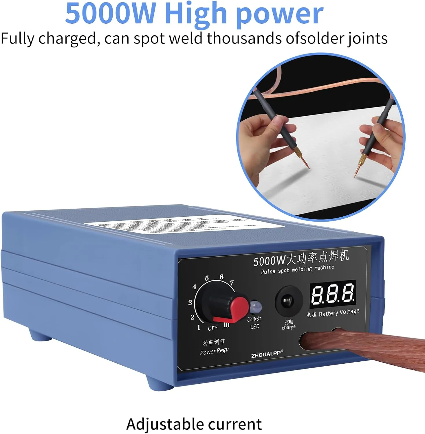 5000W Spot Welder, Handheld Spot Welder, 9-speed Adjustable Mini Battery Spot Welder, Portable Spot Welder DIY Kit with Nickel Strap and Spot Welding Pen for 18650 Battery Pack Welding Tool