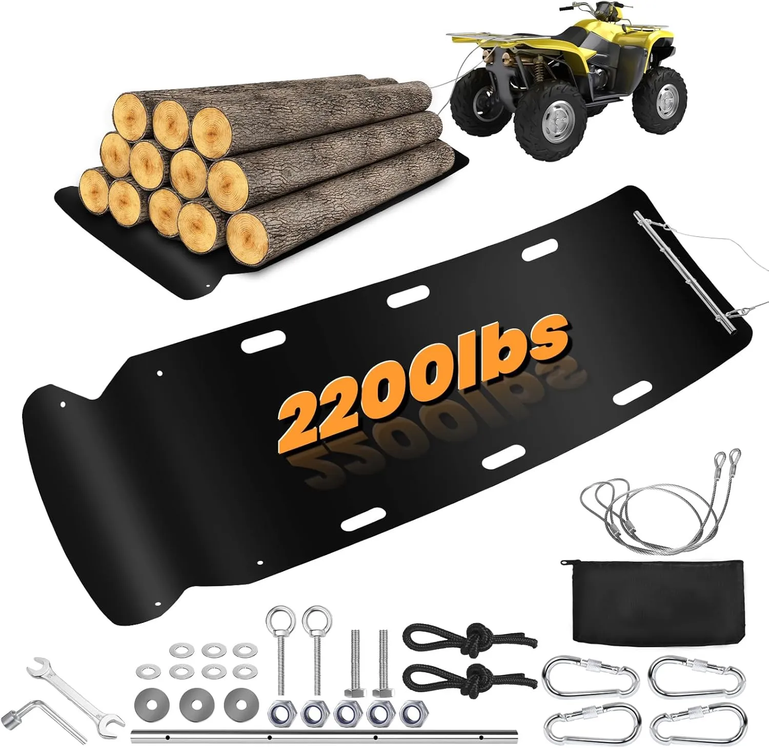 50"x114" Yard Drag Sled, 1/8 Inch Thickened HDPE Heavy Duty Yard Glider, Utility Sled with Metal Pull Cables, Yard Drag Mat for Hauling Debris, Construction Materials