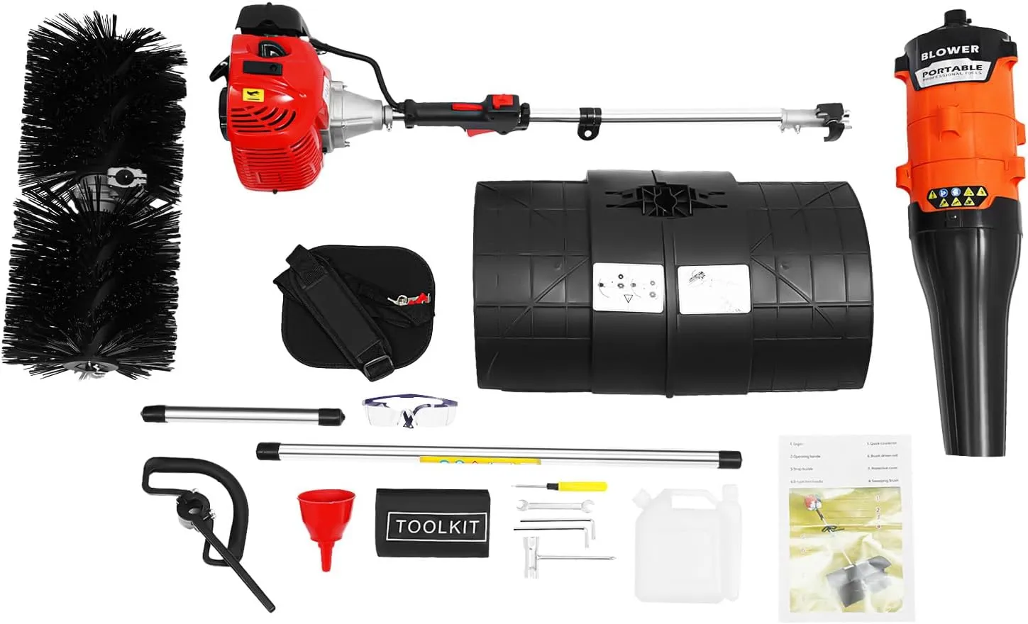 52CC 2-Stroke Gas Power Handheld Sweeper Broom with Blower, 2.3HP Driveway Turf Artificial Grass Snow Clean Sweeper Machine, Portable Engine Power Brush Lawn Sweeper Cleaner Tools