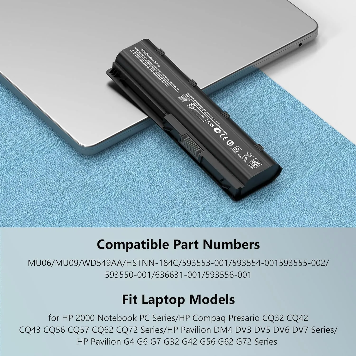 593553-001 593554-001 MU06 MU09 Laptop Battery for HP Pavilion G6 G7 G62 G72 G4/2000 Notebook PC/DM4 DV3 DV5 DV6 DV7/Compaq Presario CQ32 CQ42 CQ43 CQ56 CQ57 CQ62 CQ72 435 436[10.8V 5200mAh 6Cell]