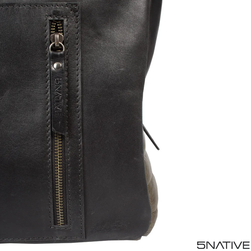 5NATIVE BLACK AND GREY EAST WEST LEATHER MESSENGER BAG
