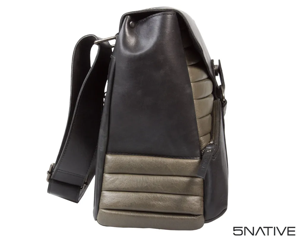 5NATIVE BLACK AND GREY EAST WEST LEATHER MESSENGER BAG