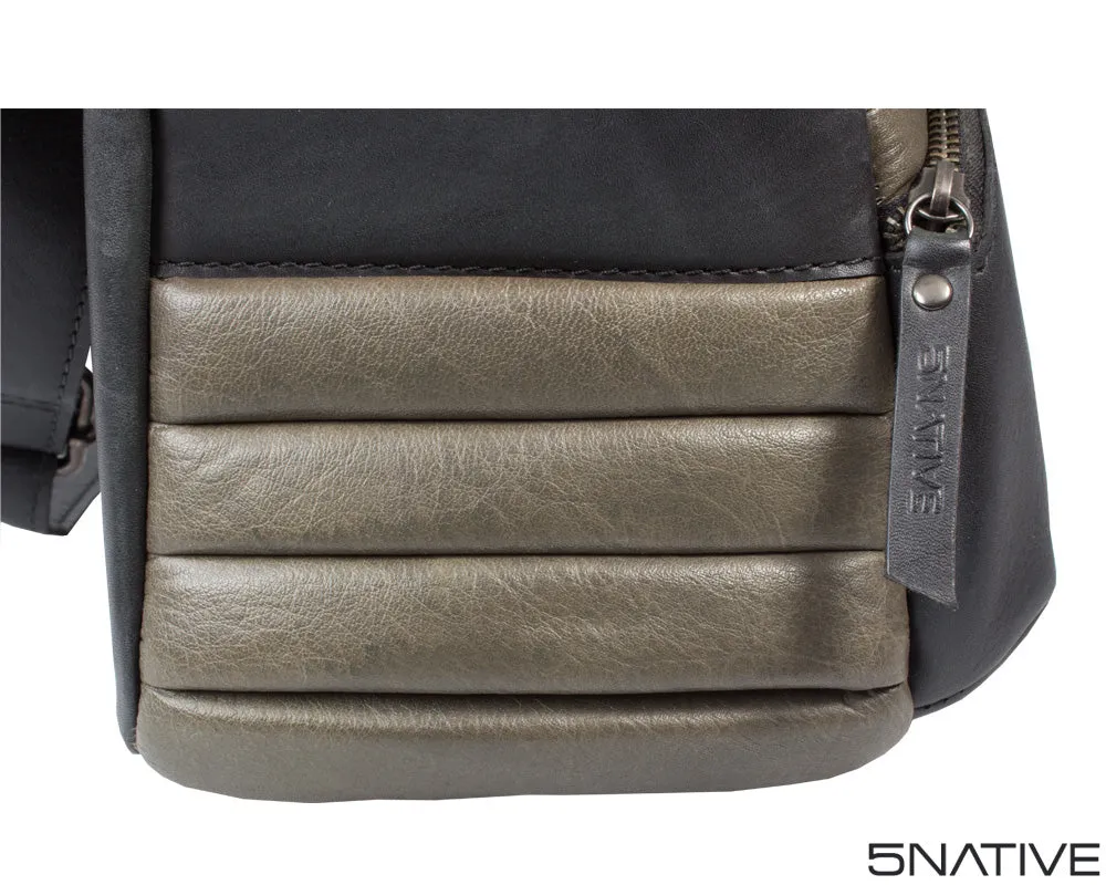 5NATIVE BLACK AND GREY EAST WEST LEATHER MESSENGER BAG