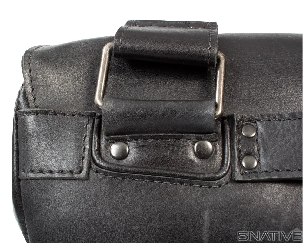 5NATIVE BLACK AND GREY EAST WEST LEATHER MESSENGER BAG