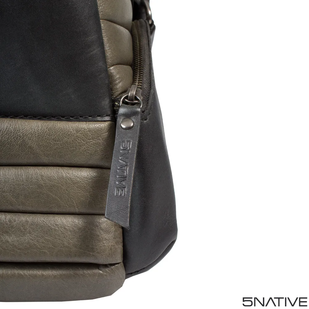 5NATIVE BLACK AND GREY EAST WEST LEATHER MESSENGER BAG