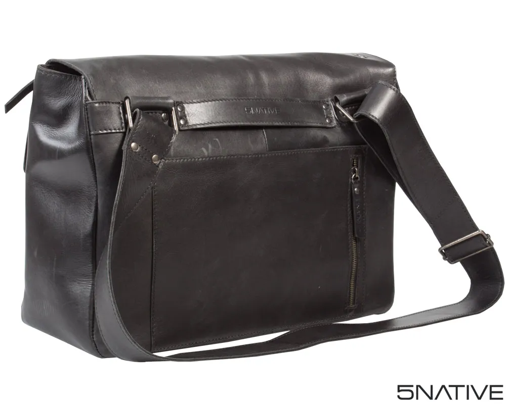5NATIVE BLACK AND GREY EAST WEST LEATHER MESSENGER BAG