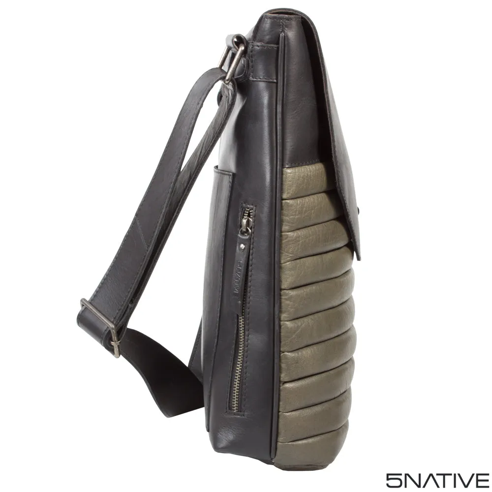 5NATIVE BLACK AND GREY NORTH SOUTH LEATHER MESSENGER BAG
