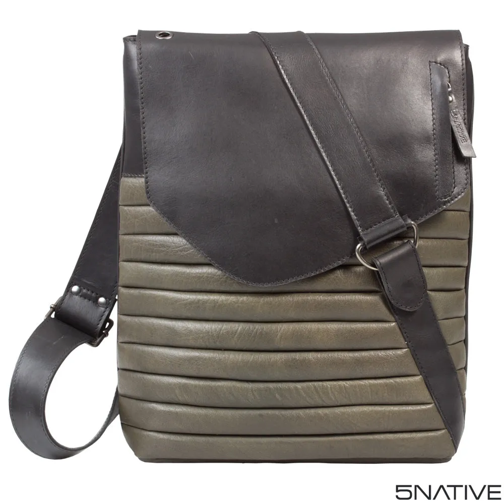 5NATIVE BLACK AND GREY NORTH SOUTH LEATHER MESSENGER BAG