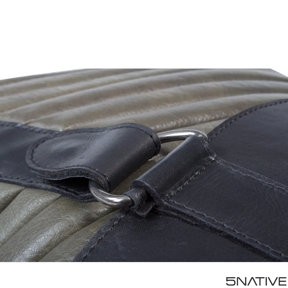 5NATIVE BLACK AND GREY NORTH SOUTH LEATHER MESSENGER BAG
