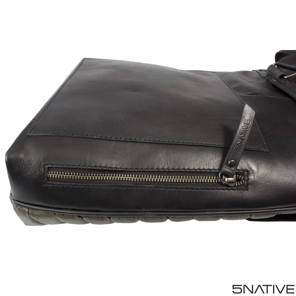 5NATIVE BLACK AND GREY NORTH SOUTH LEATHER MESSENGER BAG