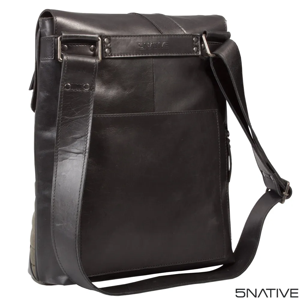 5NATIVE BLACK AND GREY NORTH SOUTH LEATHER MESSENGER BAG