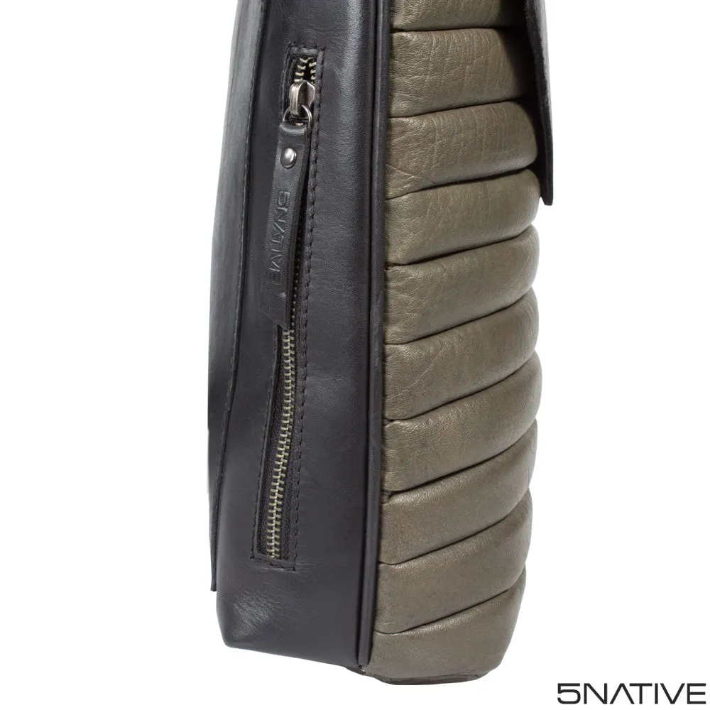 5NATIVE BLACK AND GREY NORTH SOUTH LEATHER MESSENGER BAG