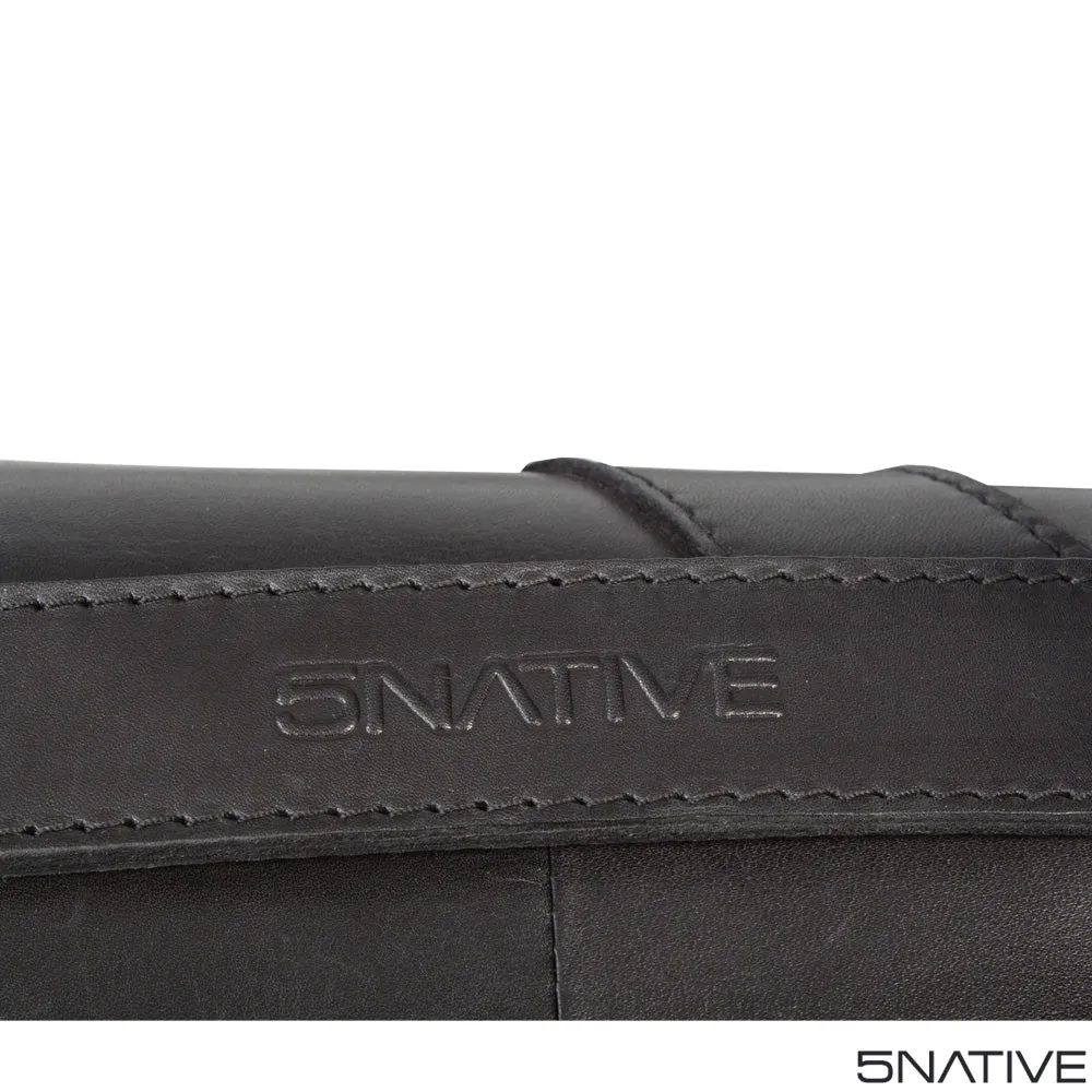 5NATIVE BLACK AND GREY NORTH SOUTH LEATHER MESSENGER BAG