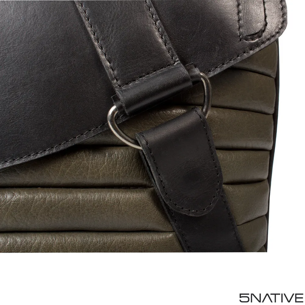 5NATIVE BLACK AND GREY NORTH SOUTH LEATHER MESSENGER BAG